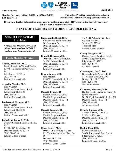 State of Florida Directory - Florida Health Care Plans