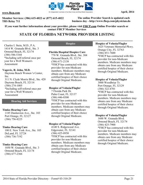 State of Florida Directory - Florida Health Care Plans