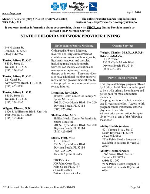 State of Florida Directory - Florida Health Care Plans