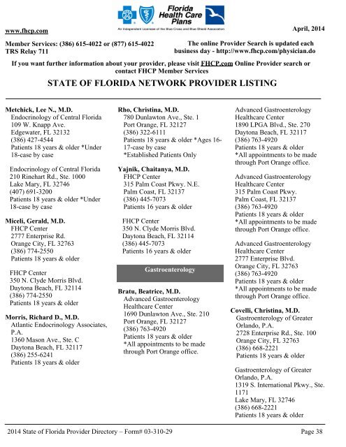 State of Florida Directory - Florida Health Care Plans