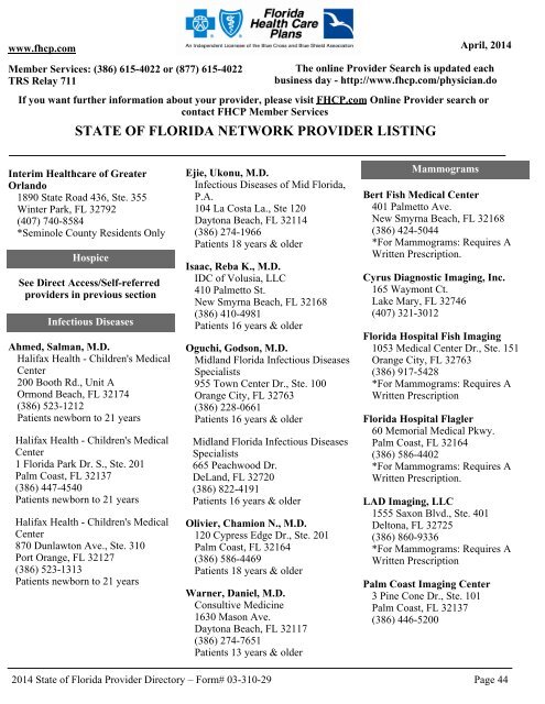 State of Florida Directory - Florida Health Care Plans