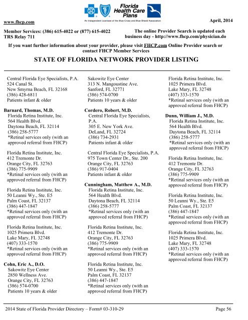 State of Florida Directory - Florida Health Care Plans