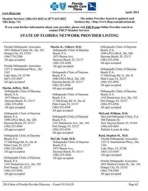 State of Florida Directory - Florida Health Care Plans