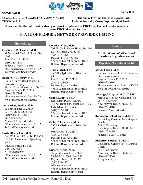 State of Florida Directory - Florida Health Care Plans