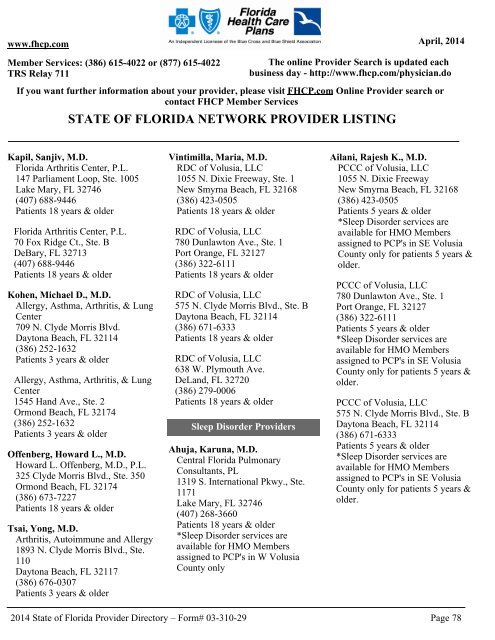 State of Florida Directory - Florida Health Care Plans