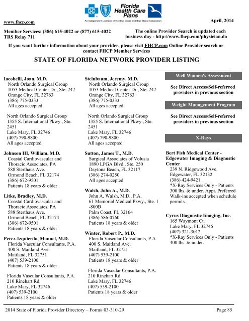 State of Florida Directory - Florida Health Care Plans