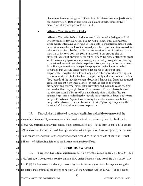 3TAPS, INC.'S ANSWER AND COUNTERCLAIM Case No. CV-12 ...