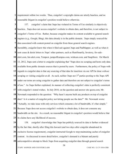 3TAPS, INC.'S ANSWER AND COUNTERCLAIM Case No. CV-12 ...