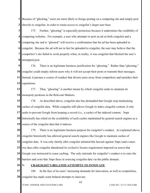 3TAPS, INC.'S ANSWER AND COUNTERCLAIM Case No. CV-12 ...