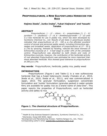 propyrisulfuron, a new sulfonylurea herbicide for rice - Wssp.org.pk