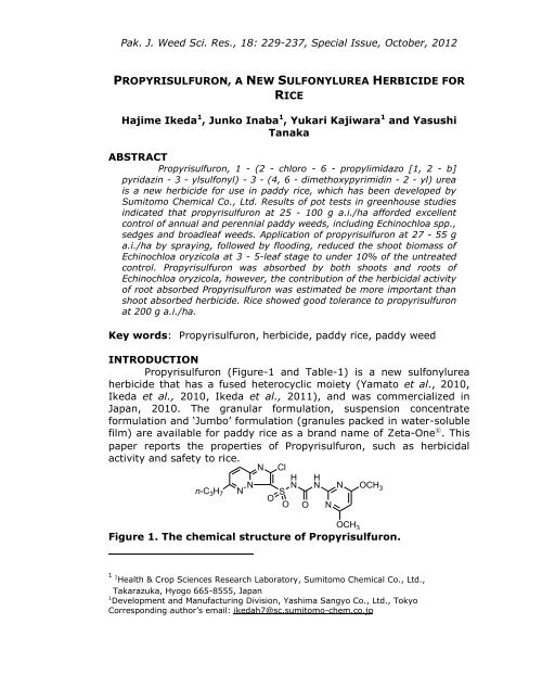 propyrisulfuron, a new sulfonylurea herbicide for rice - Wssp.org.pk