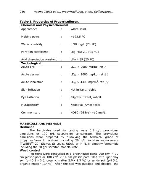 propyrisulfuron, a new sulfonylurea herbicide for rice - Wssp.org.pk