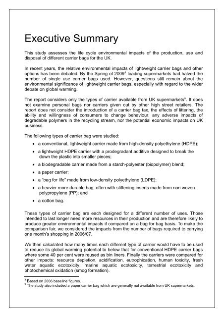 Life Cycle Assessment of Supermarket Carrier Bags - Save The ...