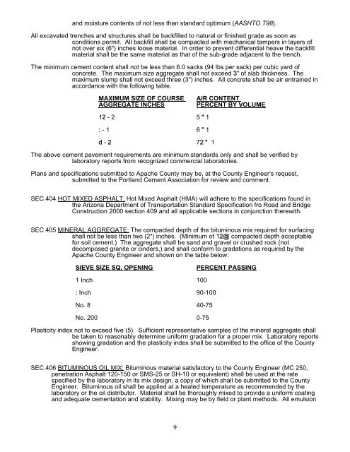 design standards and engineering specifications ... - Apache County