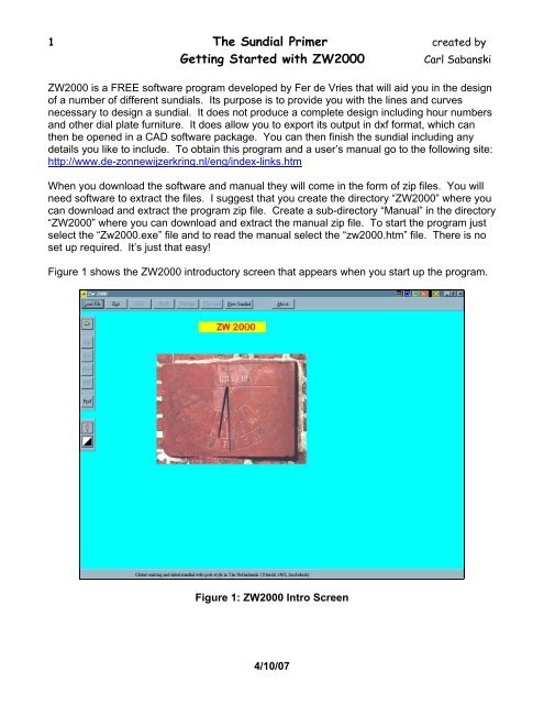 The Sundial Primer Getting Started with ZW2000 - "mySundial.ca"!