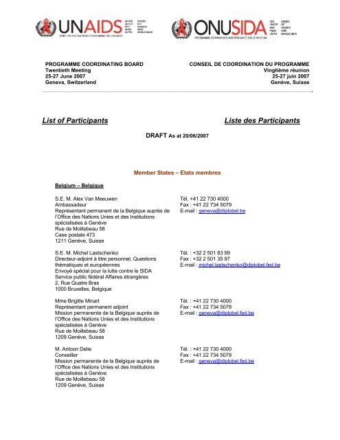th Pcb Draft List Of Participants Unaids