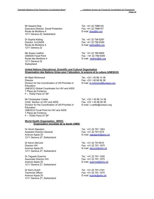 20th PCB Draft List of Participants - unaids