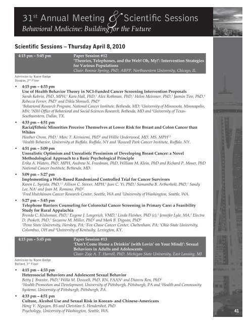 FINAL PROGRAM - Society of Behavioral Medicine