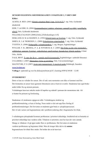 Sykepleie Sensorveiledning Sykepleie 2 290509