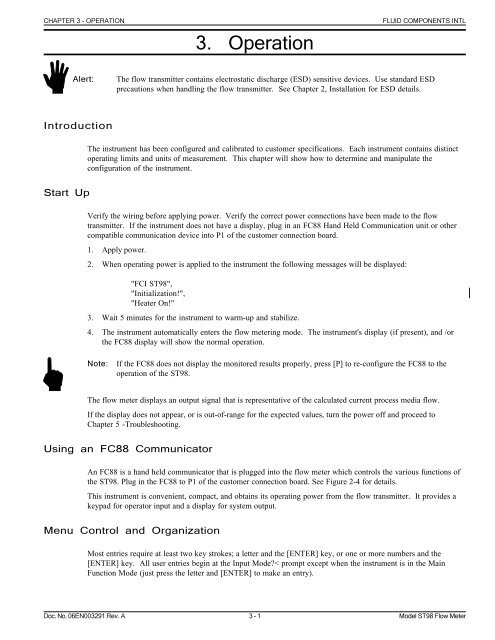 Manual Chapter 3 - Operation - Fluid Components International