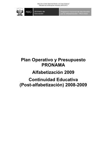 Plan Operativo AlfabetizaciÃ³n (2009)
