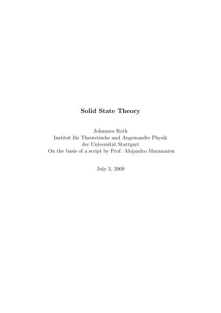 Solid State Theory - Institut fÃ¼r Theoretische und Angewandte Physik ...