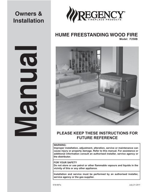 Regency Hume Manual - Pivot Stove & Heating