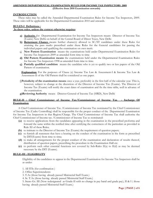 Amended Departmental Examination Rules for Income Tax