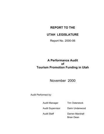 Performance Audit of Tourism Promotion Funding in Utah