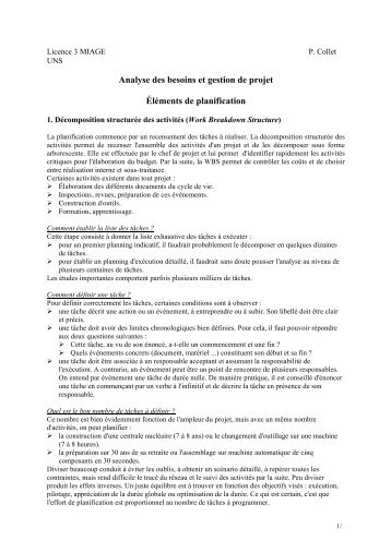 Analyse des besoins et gestion de projet ÃlÃ©ments de planification