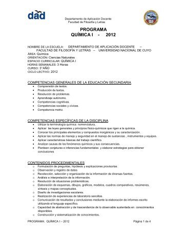 PROGRAMA QUÍMICA I - 2012 - DAD Departamento de Aplicación ...