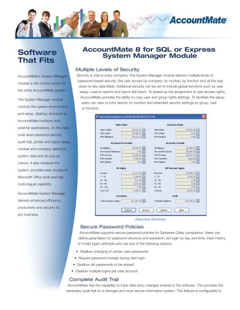 8 for SQL and Express System Manager (SM) - AccountMate Software