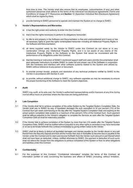 APPENDIX V SPECIMEN CONTRACT - SIA Engineering Company