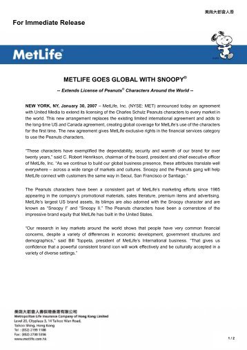 MetLife Goes Global With Snoopy
