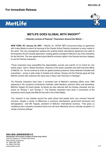 Metlife Goes Global With Snoopy