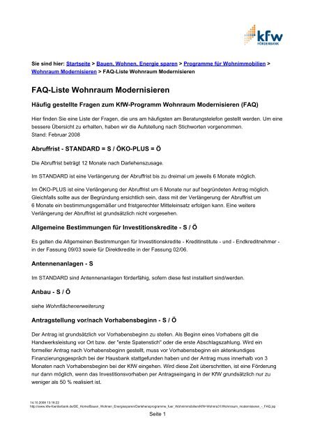 FAQ-Liste Wohnraum Modernisieren