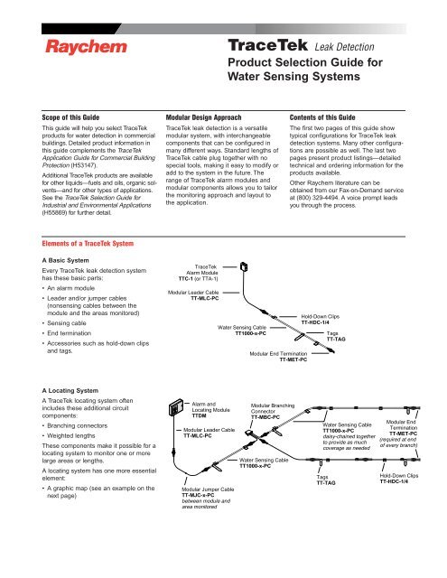 R TraceTek Leak Detection Product Selection Guide for Water