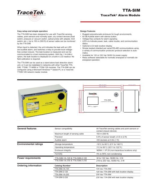 R TraceTek Leak Detection Product Selection Guide for Water