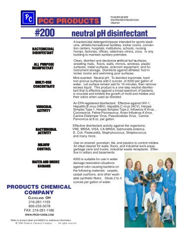 neutral pH disinfectant - Products Chemical Company