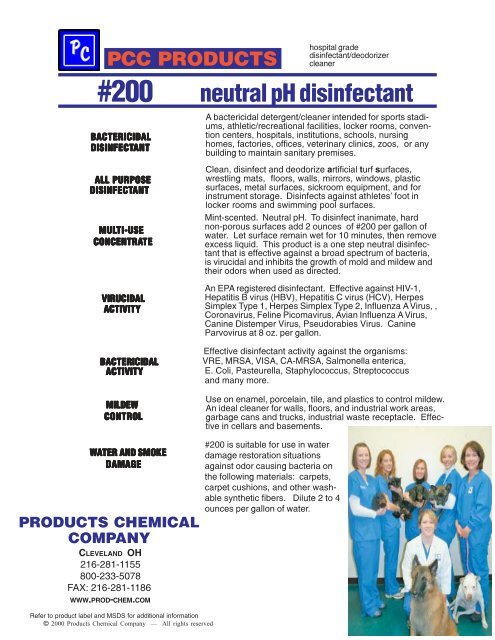 neutral pH disinfectant - Products Chemical Company