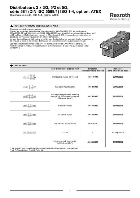 Distributeurs 2 x 3/2, 5/2 et 5/3, sÃ©rie 581 (DIN ISO ... - Bosch Rexroth