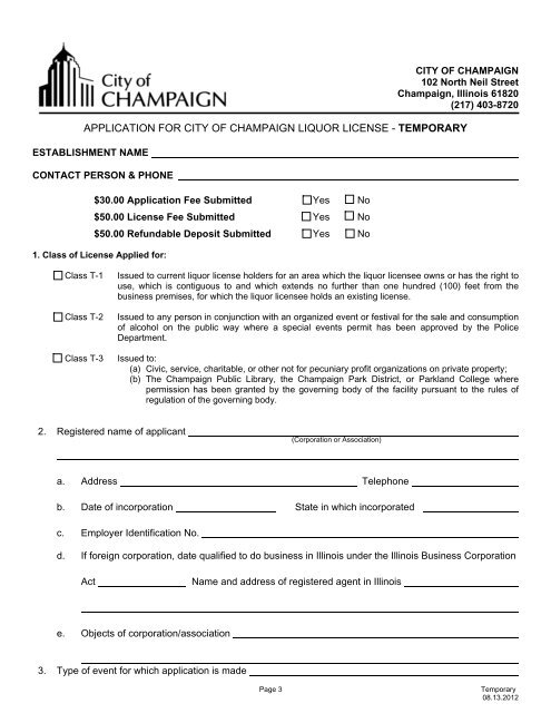 Temporary Liquor Licensing Application - City of Champaign