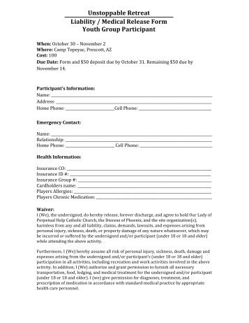medical consent form and liability release wisconsin youth