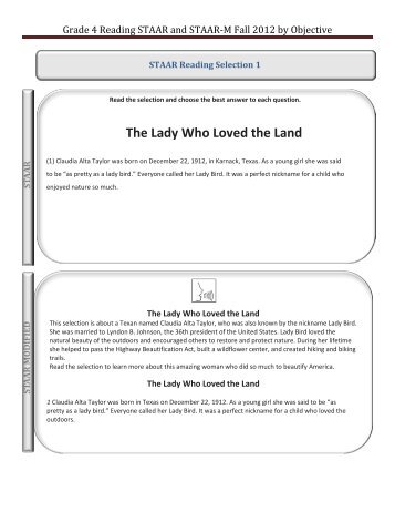 Grade 4 Reading STAAR and STAAR-M Fall 2012 by Objective