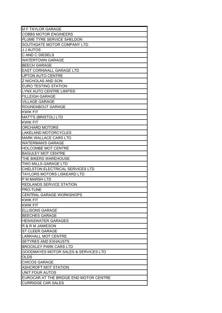 VTS Site Number VTS Trading Name 0003BY M - Department for ...