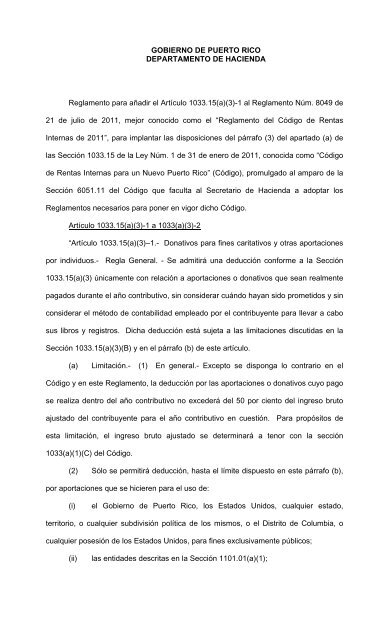 (3)-1 al Reglamento NÃºm. 8049 d - Departamento de Hacienda