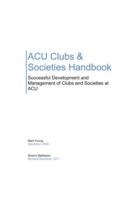 Clubs and Societies Handbook - Students - Australian Catholic ...