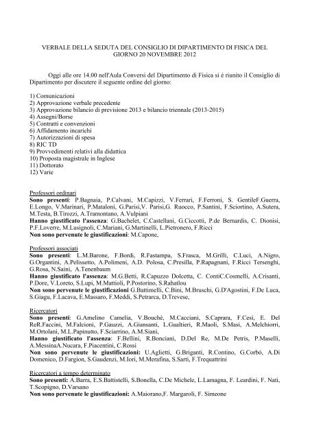 Riunione del 20 novembre - La Sapienza