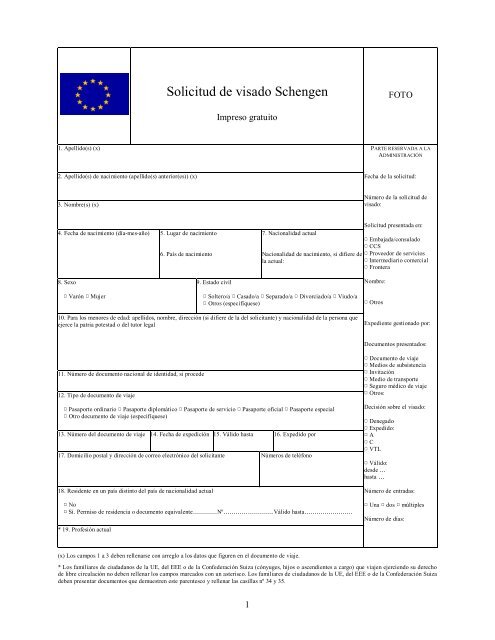 Formulario para visado Schengen
