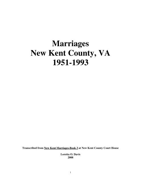 Marriages New Kent County, VA 1951-1993 - YouSeeMore